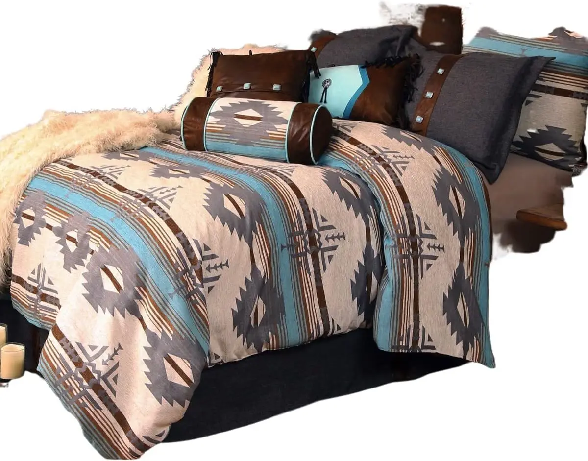 Woven Chenille 5-Piece Rustic Western Bedding Comforter Set, Badlands Sky, Full/Queen