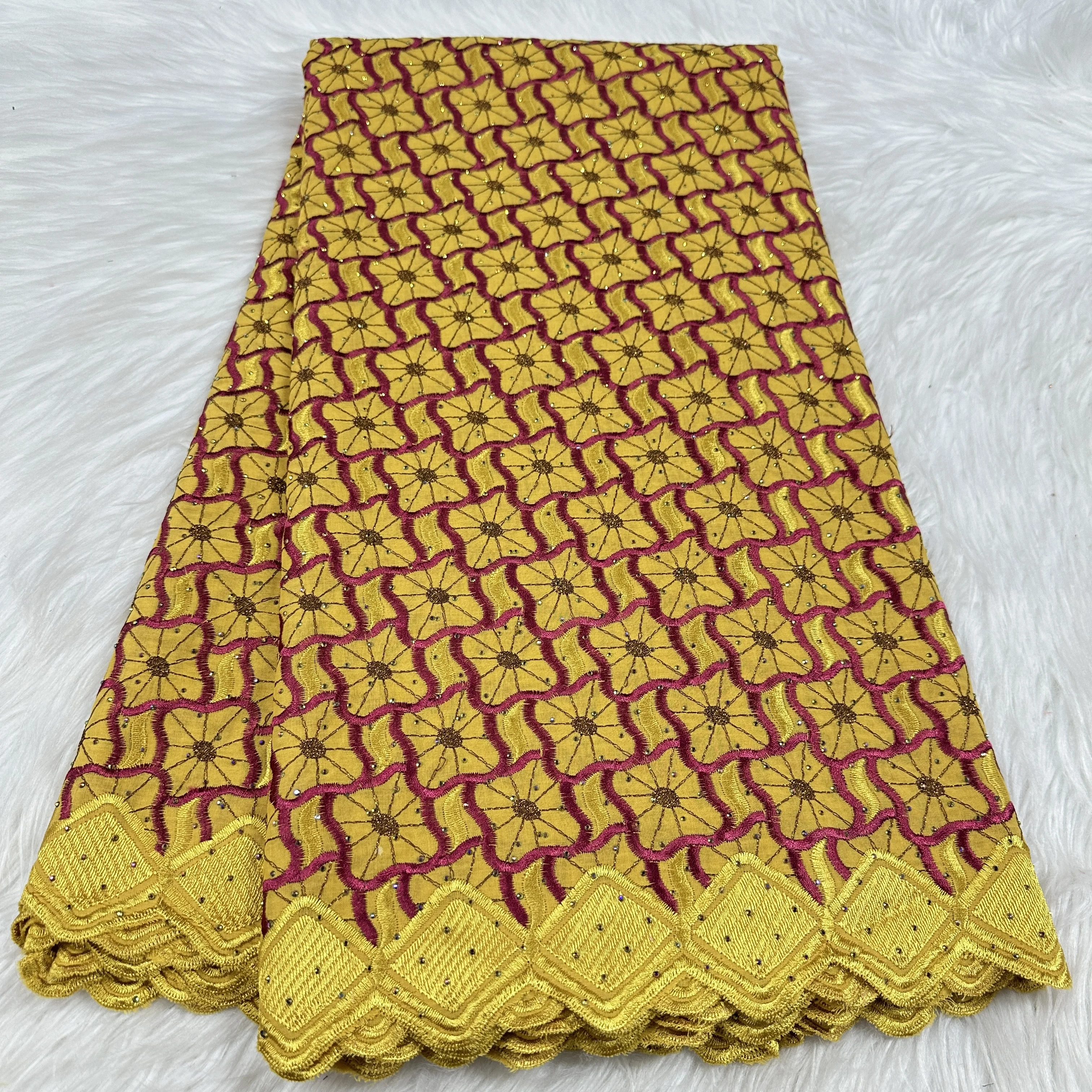 

Швейцарская вуаль, африканская хлопковая кружевная ткань, камни, 2025 г., высокое качество, 5 ярдов, нигерийское хлопковое кружево для шитья вечернего платья-YC