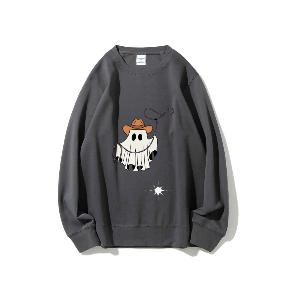 

Cowboy Ghost Lasso Sweatshirt Print Spooky Graphic Western soft Casual Wear Trendy Halloween Design Y2K Playful Vibe Sweatshirt