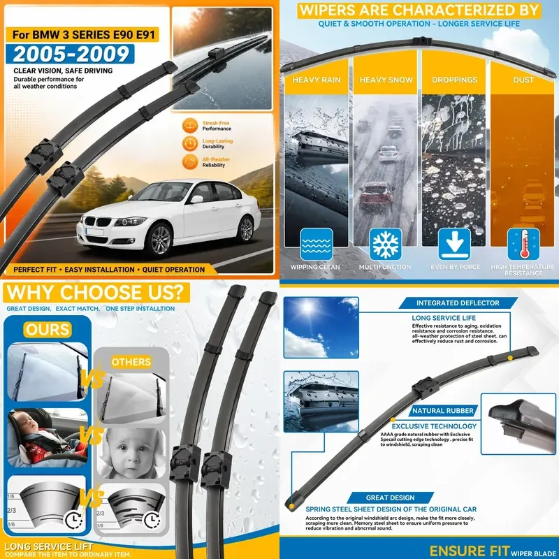 For BMW 3 Series E90 E91 323i 325i 328i 335i 328xi 2005-2009 Front Windshield Wiper Blades RHD LHD Auto Accessories
