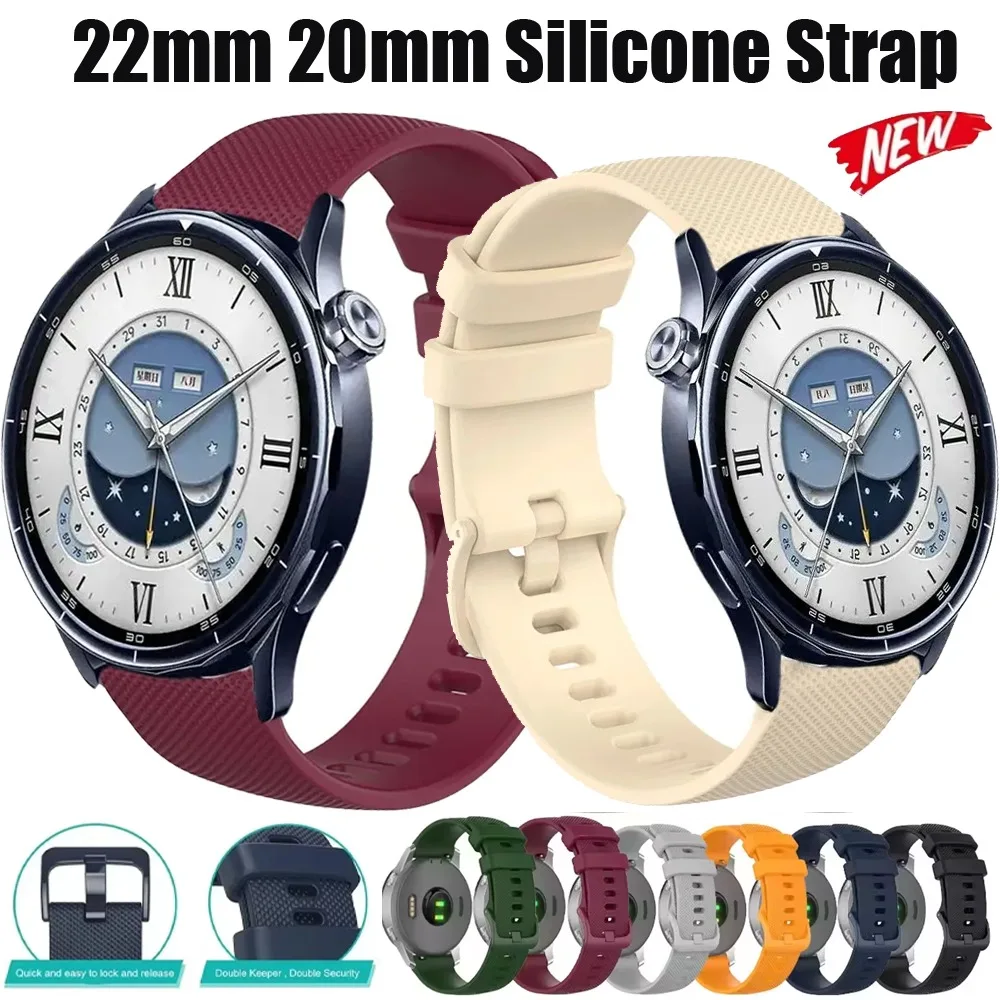 22mm 20mm Silicone Strap for Xiaomi Watch 5/S5-4-3-2 Fashion Bracelet for Amazfit Balance 3 2/Active 3-2-Max/OPPO Watch S X3 X2