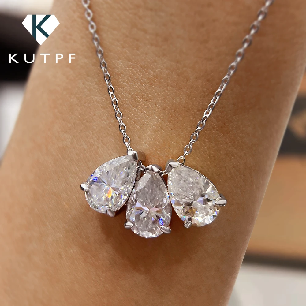 3-Stones Waterdrop Moissanite Pendant Necklace for Women S925 Silver Pear Cut Diamond Neckchain with Certificates Fine Jewelry
