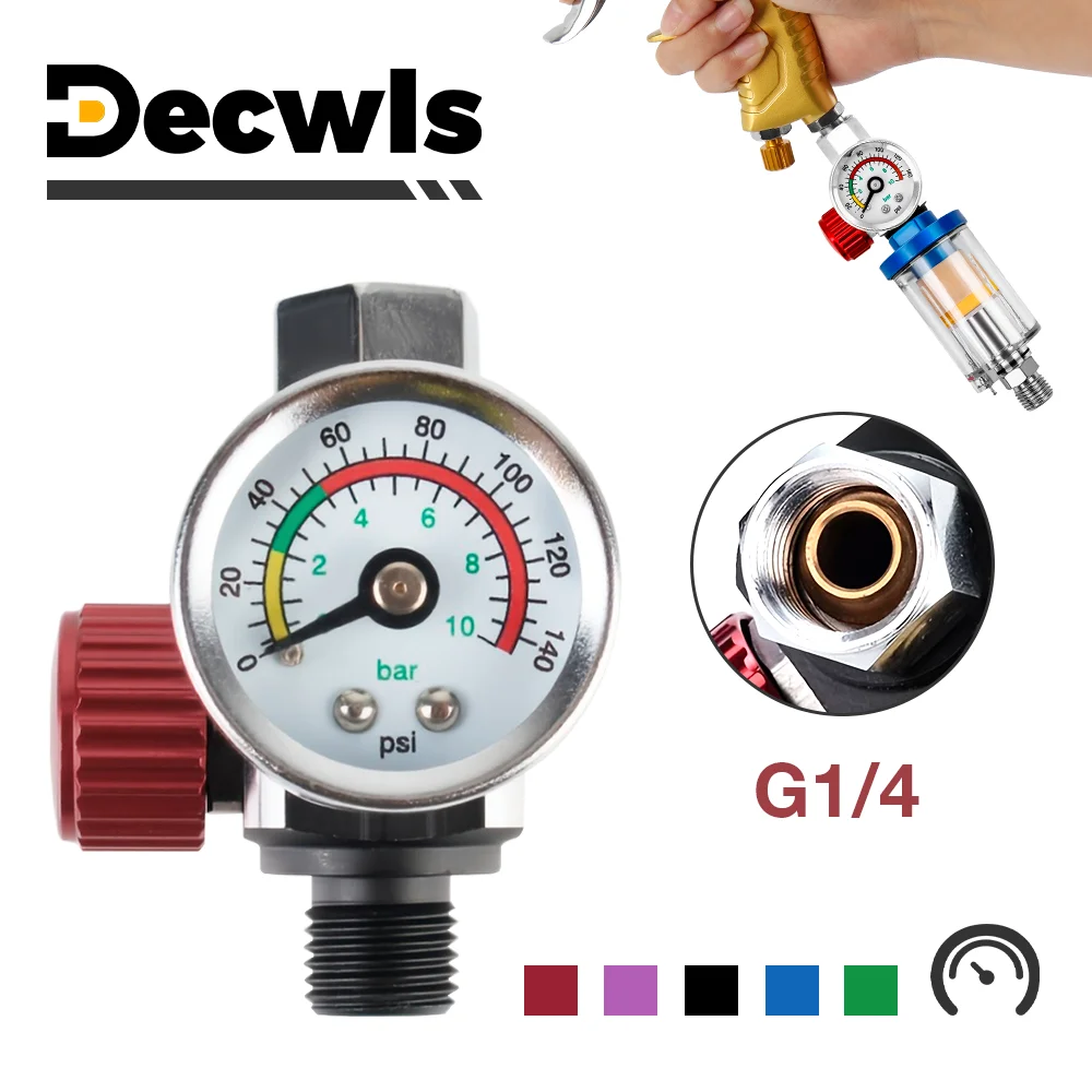 

1/4"-NPT Air Pressure Regulator Kit 0-140PSI Pressure Gauge Spray Gun Pressure Valve Multiple Colors, Pneumatic Tool Accessories