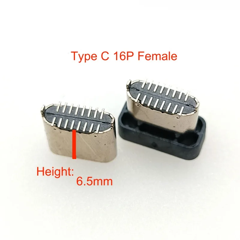 USB 3.1 3A Current Quick-Charge Female Type C 16Pin Socket Connector Vertical SMT Male Short Body 6.5MM Height For PCB DIY