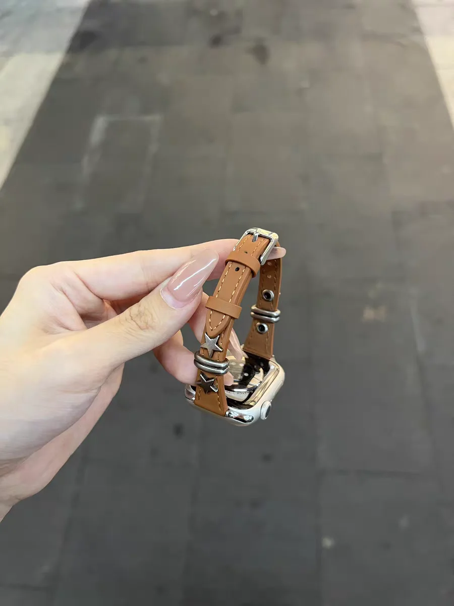 Leather loop Correa For Apple Watch band women thin 38mm 40mm 41mm 42mm 44mm 45mm 46mm 49mm Strap