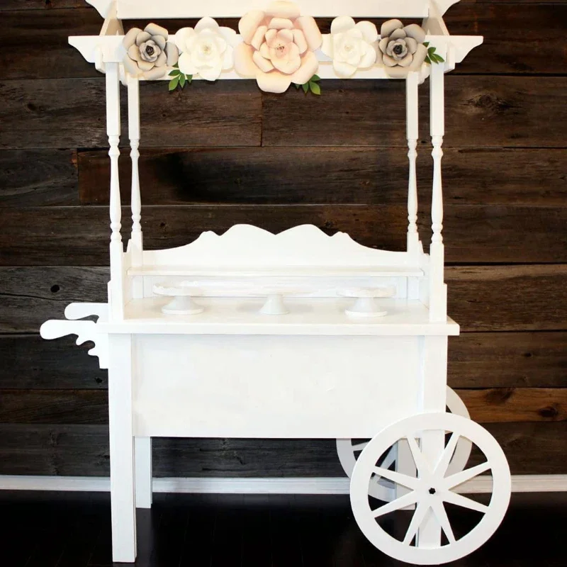 Iangel custom sells wedding party white cotton candy wooden candy cart with wheels