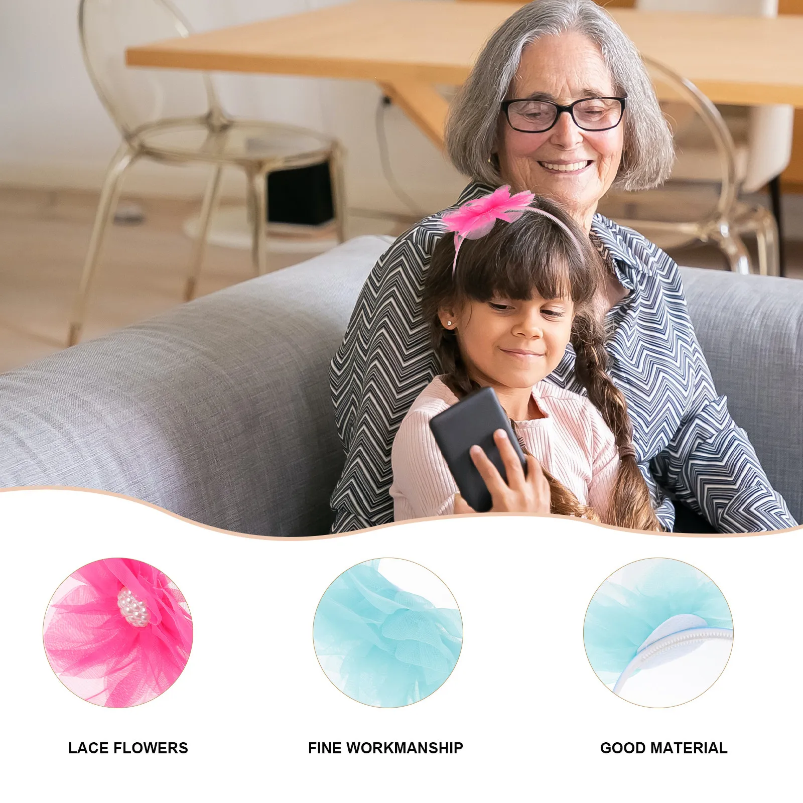 

4Pcs Lace Flower Headbands for Girls Kids Party Hair Decor Costume Performance Photo Prop Children Day Halloween Carnival