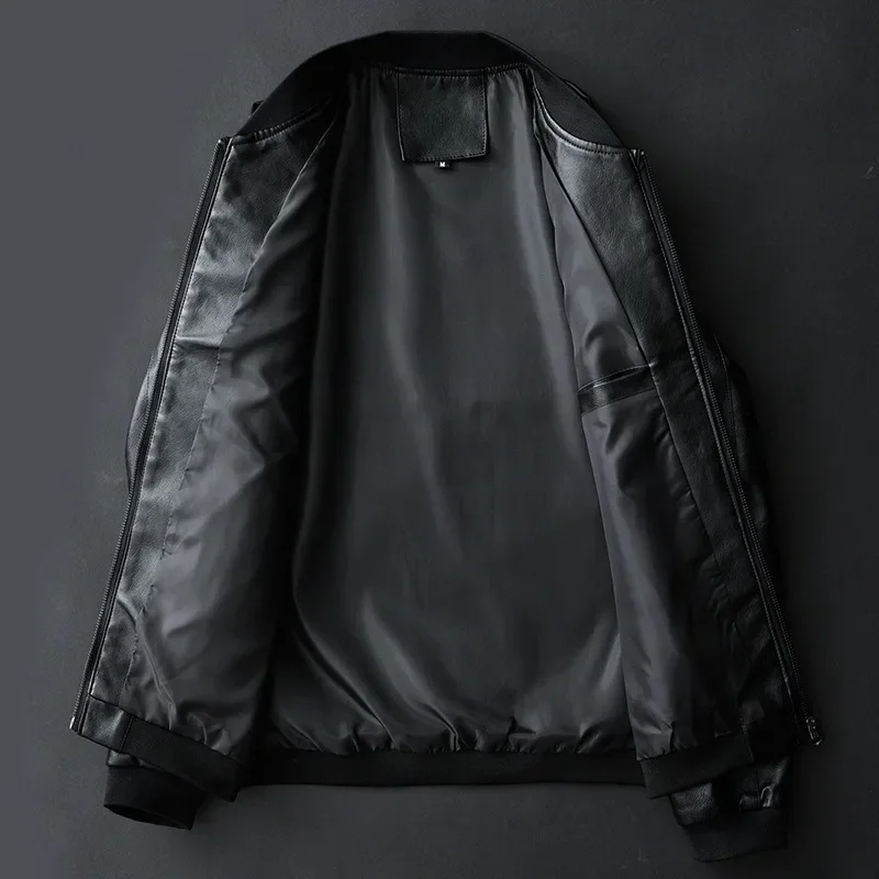 2024 Herfst Nieuwe Mannen Zwart Biker Pu Leren Jas Koreaanse Mode Mannen Pu Leren Jas Trend Casual Fit Slim Honkbal Kleding 8xl