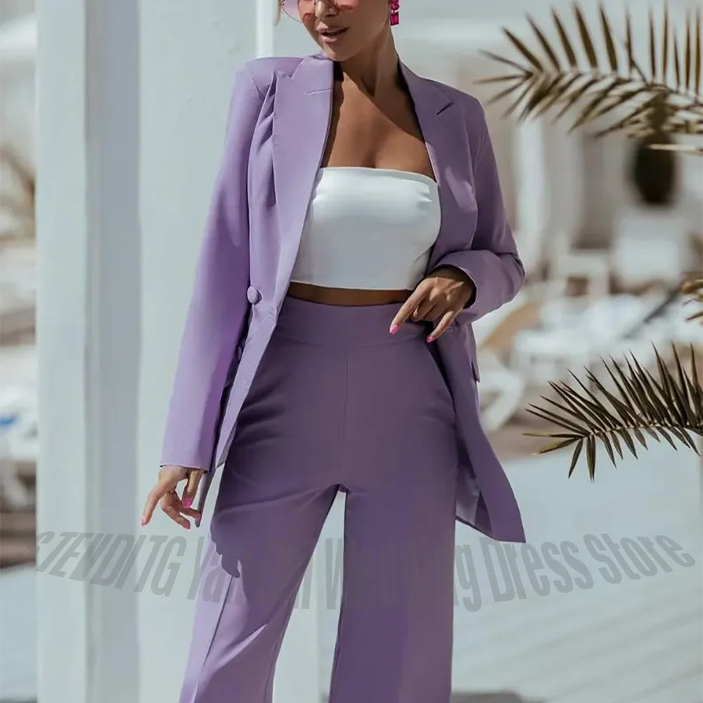 New Arrival Hot Sale Women Suits Jacket Pants Solid Color Classic Fit Double Breasted Blazer Set Office Lady Formal Party Outfit