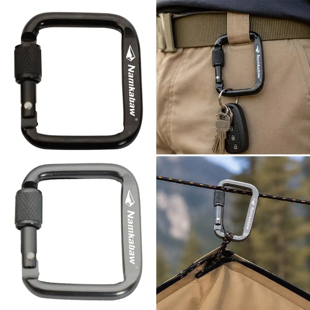 3pcs Durable Square Carabiner Flattened Buckle with Thread Black&Grey Outdoor Camping Hiking Keychain Portable Snap Clip Hook