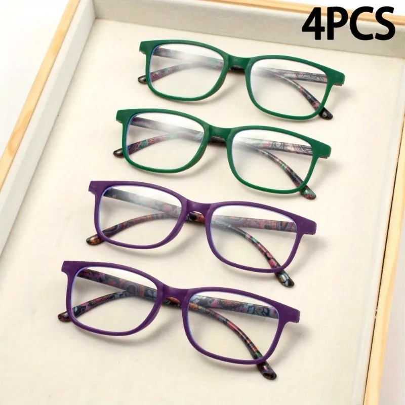 

4PCS Elegant Floral Reading Glasses for Women - Square Full Frame Reading Glasses