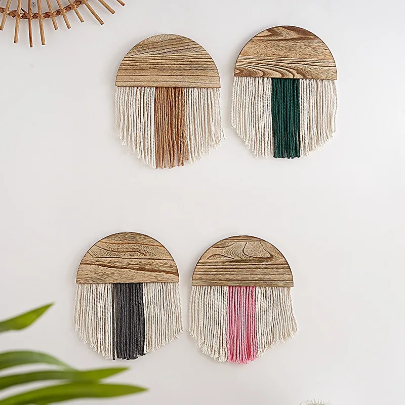 Modern Minimalist Fringe Wall Hanging Bohemian Style Semi-Circular Wood Form Handwoven Wall Decor Creative Housewarming Present