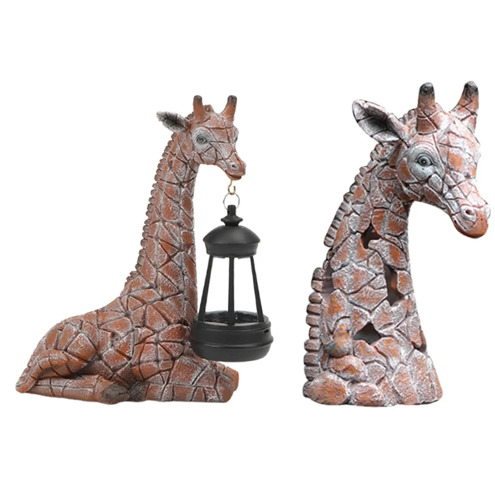 Garden Giraffe Statue with Solar Light Animal Figurine for Backyard Garden