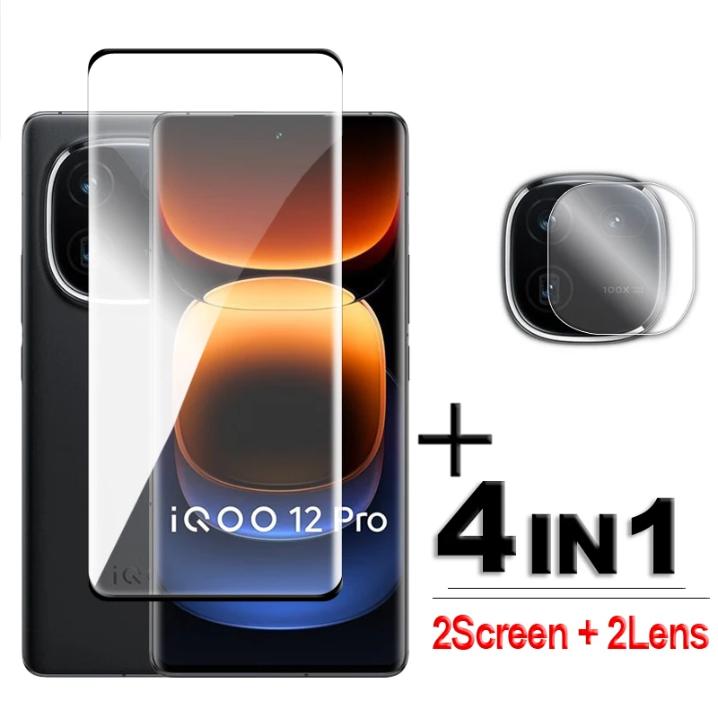 For iQOO 12 Pro Glass Vivo iQOO 8 9 10 12 Pro 5G Tempered Glass Full Cover 3D Curved Screen Protector For iQOO 12 Pro Lens Film