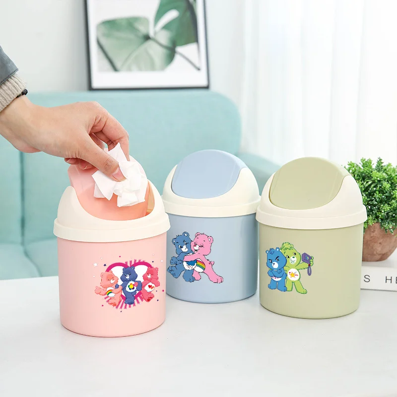 

Автомобильный мусорный бак Care Bears, мультяшный аниме, настольный мини-корзина для мусора с крышкой, мусорный бак для спальни, чистый ящик для хранения рабочего пространства