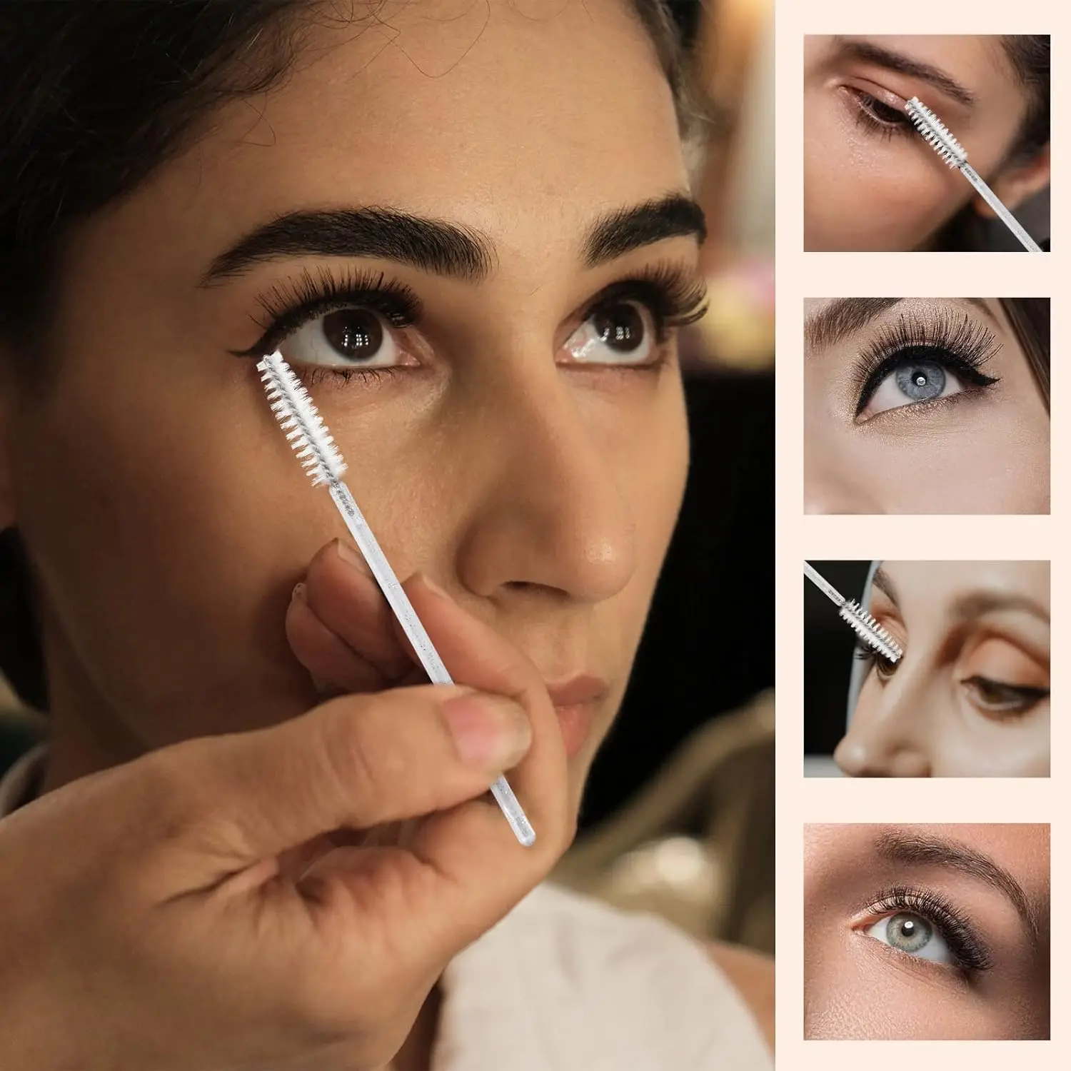 300 Pcs Aplicadores de Máscara Descartáveis, Escovas Crystal para Extensões de Cílios, Kits de Maquiagem (Branco)