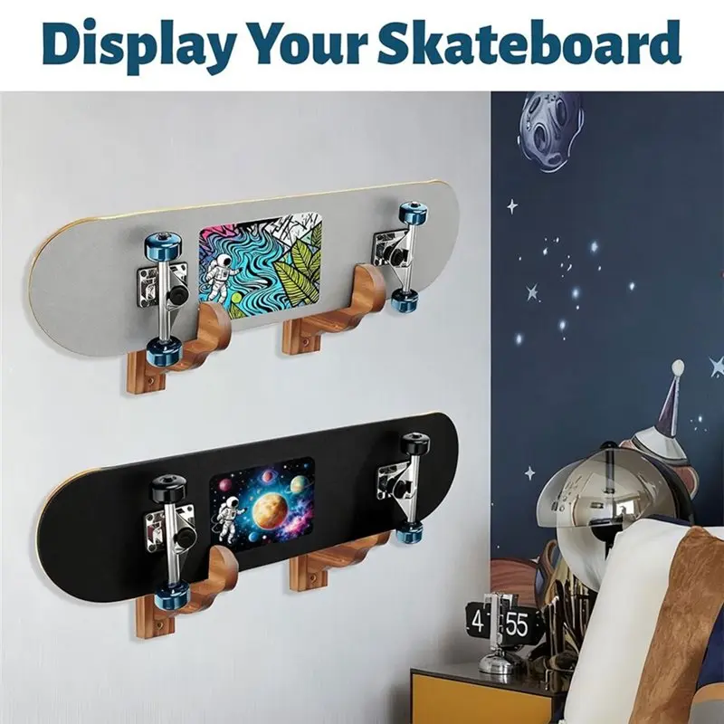 新品-壁掛けディスプレイ-収納用-4個入り木製スケートボード-壁掛け用、省スペースラック、家の装飾用スケートボード用ハンガー