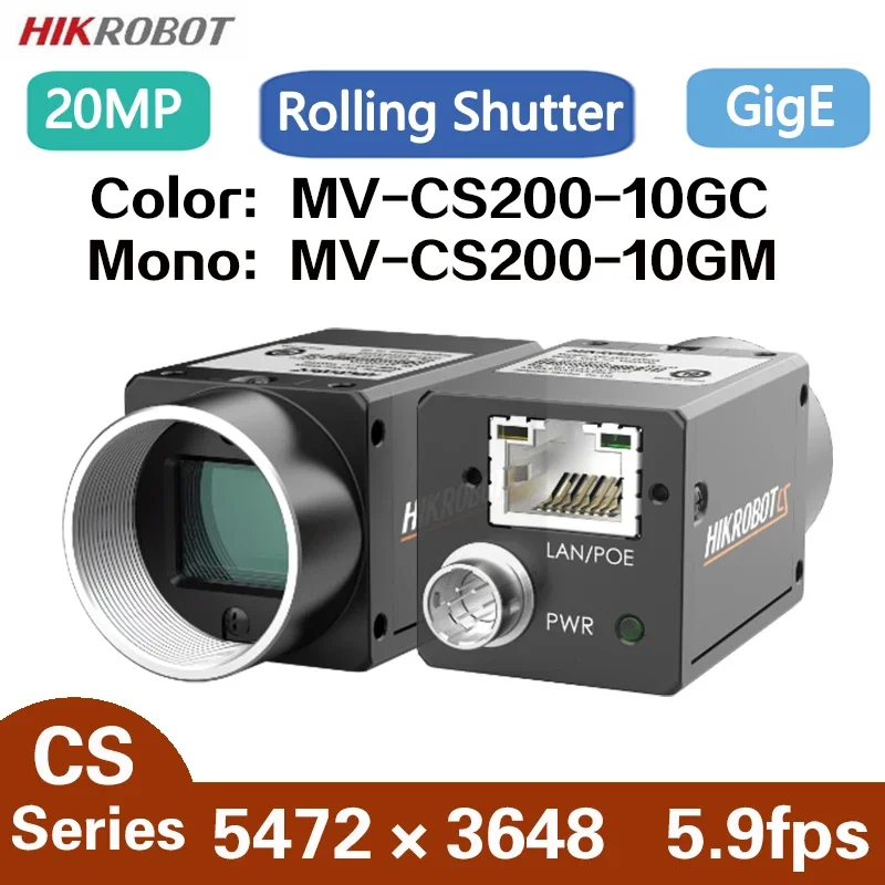 

HikRobot MV-CS200-10GC/M 20MP 1" 5.9fps GigE Ethernet Machine Vision Color Mono Area Scan Industrial Camera IMX183