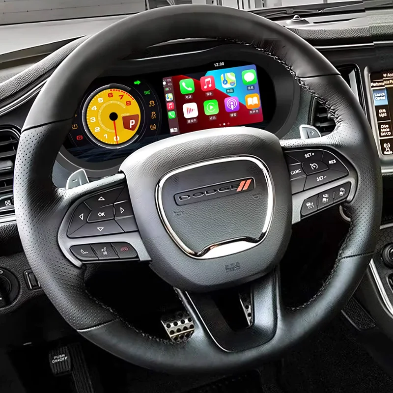 

Customize Hand Stitched Non-slip Steering Wheel Cover for Dodge Challenger 2015-2022 Black Leather Car Steering Wrap