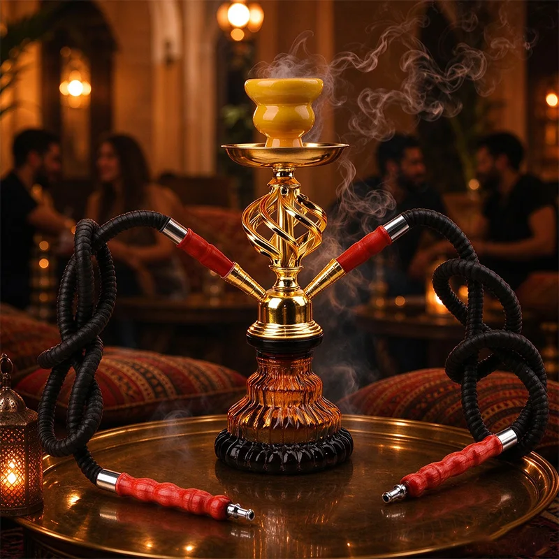 Hose Hookah Set Complete Small Spiral Metal Shaft Glass Base Ceramic Bowl Portable Arabic Shisha Kit for Home Bar Party Use