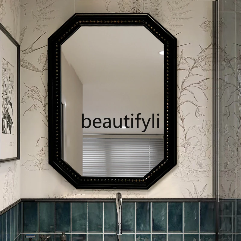 

French Retro Bathroom Mirror Irregular Washbasin Makeup Mirror Wall-Mounted American Style Bathroom Mirror