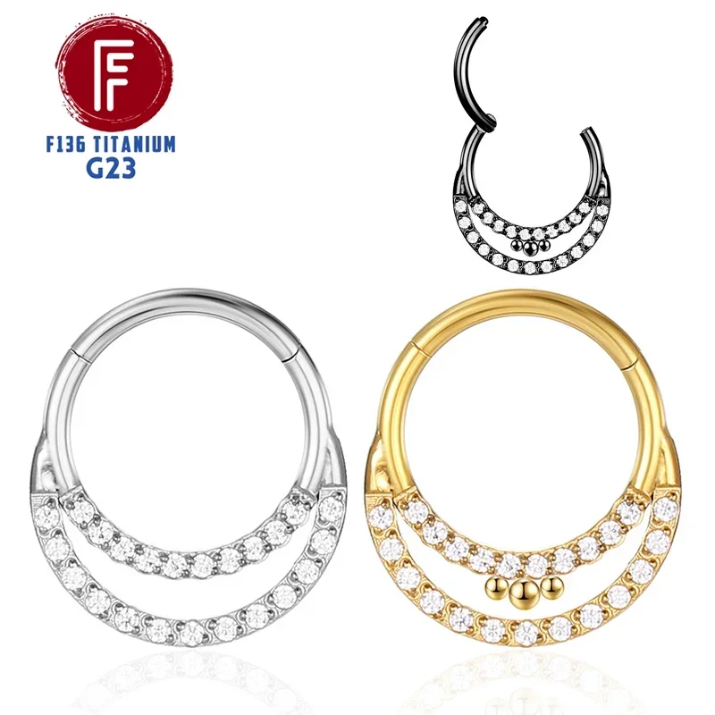 F136 Titanium Antiallergic Piercing Nose Ring Tragus Cartilage Double Layer Segment Earring Clicker Zircon Nostril Hoop 16G