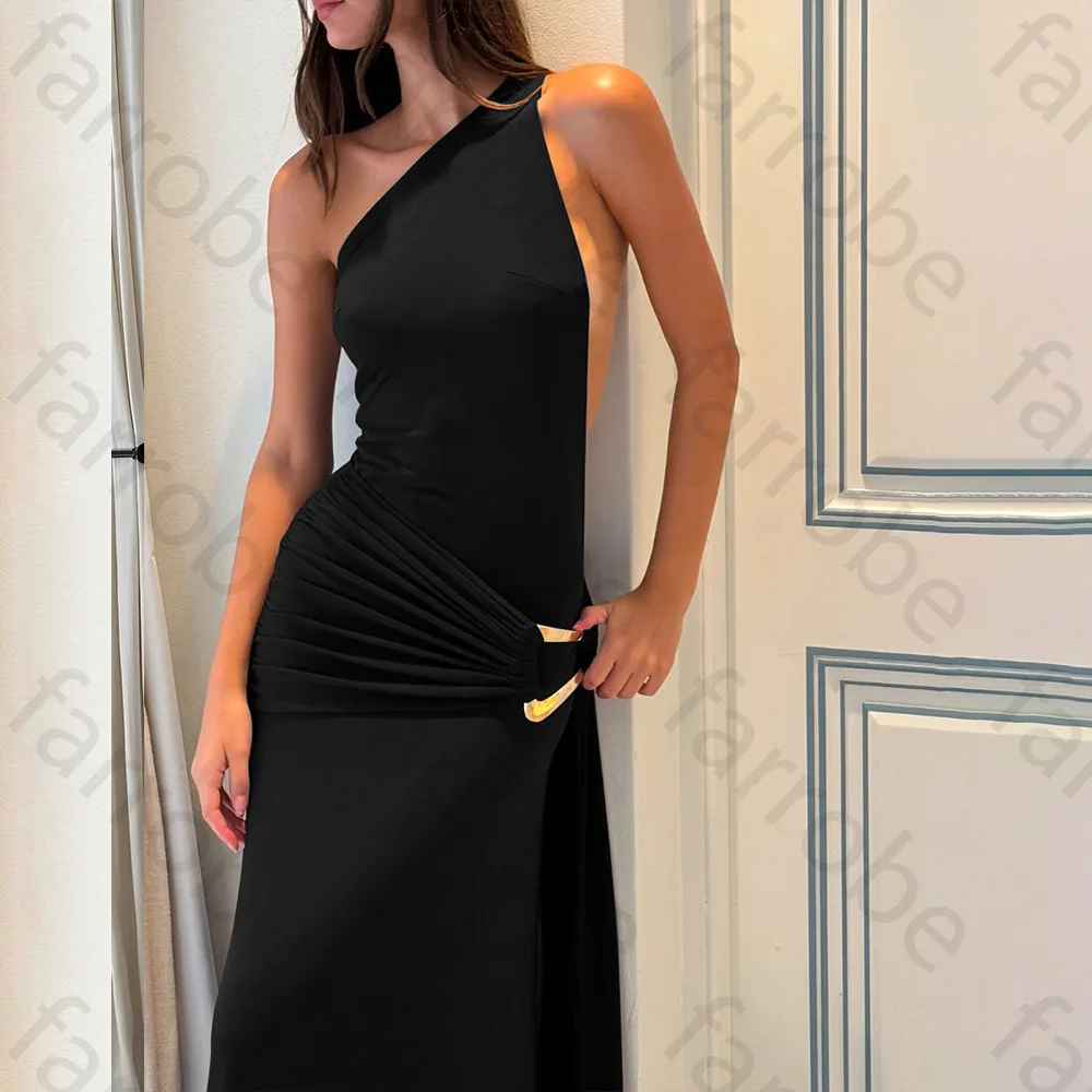 원숄더 민소매 플리츠 이브닝 드레스 우아한 백리스 셀러브리티 드레스 정교한 고품질 프로모션 파티 가운 맞춤 제작