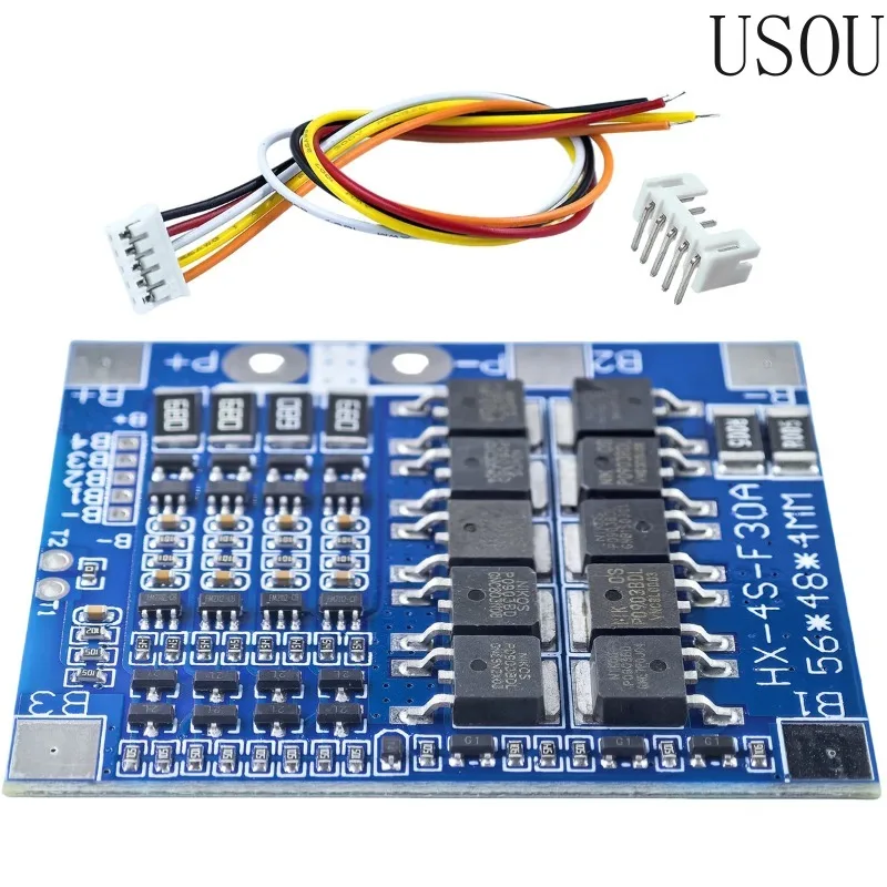 BMS 4S 14.8V 30A Li-ion Lithium 18650 PCB Battery Charge Protection Board with Balanced 12.8V Lithium Iron Phosphate HX-4S-F30A