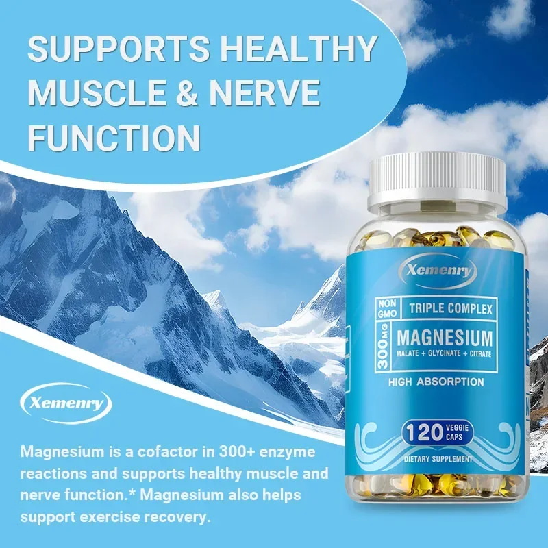 

Triple Magnesium Complex Capsules - Improves Sleep, Promotes Energy Production, Supports Bone and Heart Health