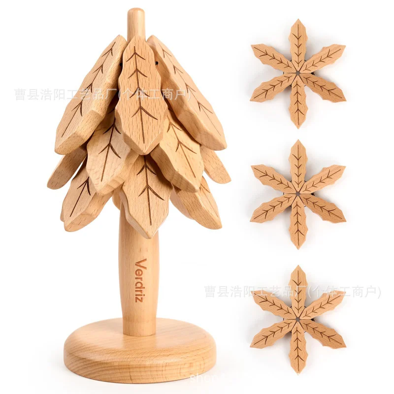 

Cross-Border Wooden Tree Coaster Christmas Tree Shape Solid Wood Coaster Heat Proof Mat Casserole Heat Proof Mat Coffee Cup Mat