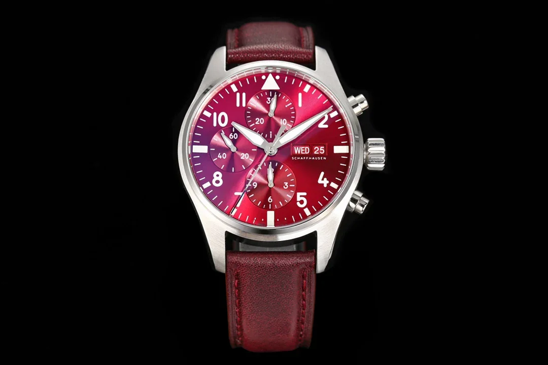 Red Dial Top quality ZF factory OeinPilot  Chronograph  men\'s Watches with transparant back and Mechanical movement