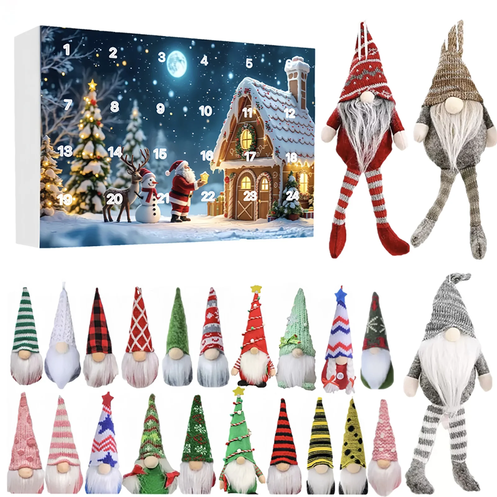 25 días de cuenta regresiva navideña para niños Gnomo navideño Caja de calendario de Adviento de cuenta regresiva de 24 días Temporizadores de arena de 2 minutos para niños