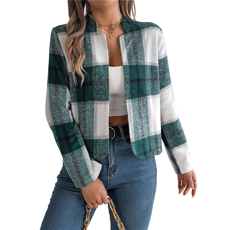 

AG-Women's Cropped Plaid Shacket Jacket Button Down Long Sleeve Shirts Tops