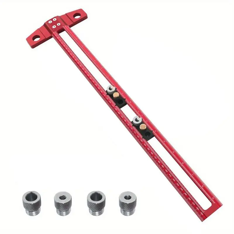AC23-Woodworking 2-In-1 Drilling Positioning Scoring Ruler Scriber T Square Dowelling Jig With 6/8/10Mm Drill Sleeve