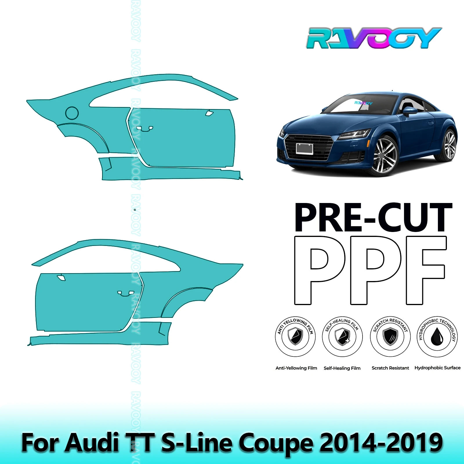 

For Audi TT S-Line Coupe 2014-2019 8.5mil Clear Matte Pre-Cut PPF Door & A/B Pillar Kit TPU Paint Protection Film Set