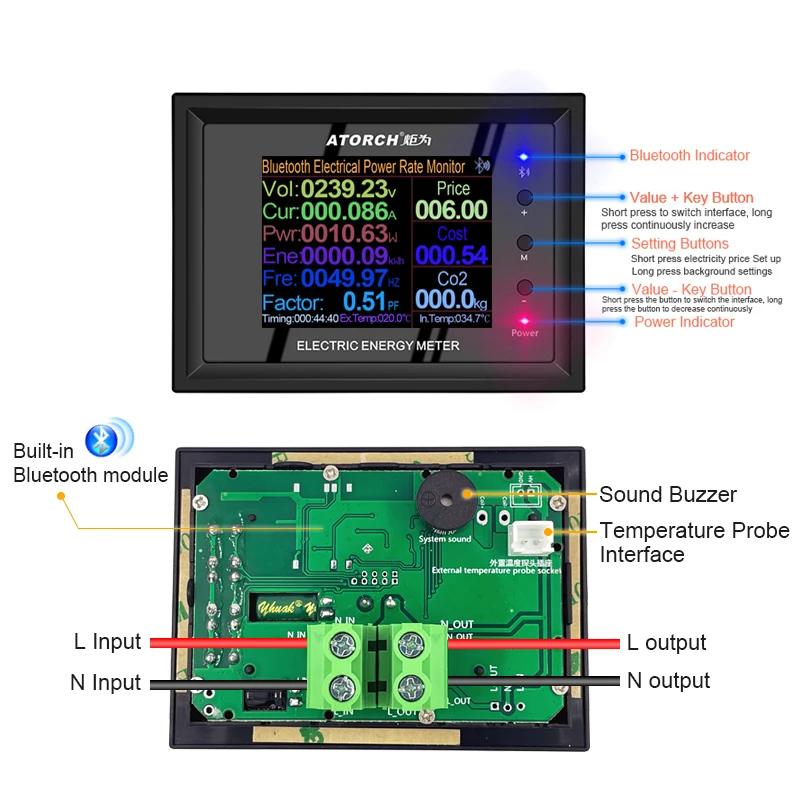 AC Meter 30A/100A Digital Voltage app indicator Power Energy Voltmeter Ammeter current Amps Volt wattmeter tester detector