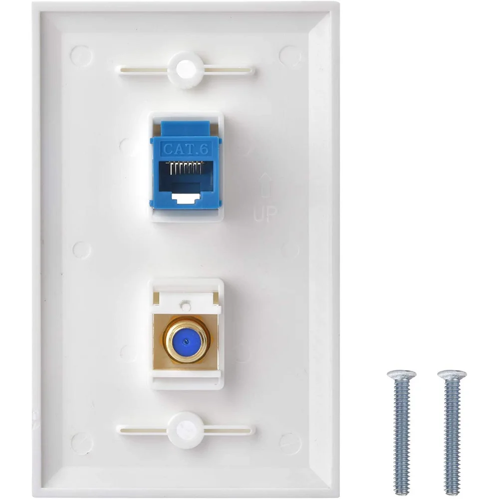 4 Packs Ethernet Coax Wall Plate Outlet with 1 Cat6 Keystone Port and 1 Gold-Plated Coax F Type Port RJ45 Wall Plates