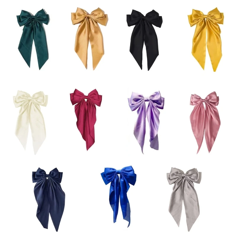 Bow-Hair Clip Women Large Bowknot Stain Hairpin Barrettes Girls Solid Color Ponytail Clip Hair Accessory Headwear Gift