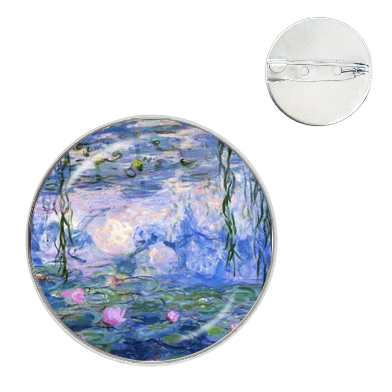 Claude Monet Oil Painting Sunflower Poppy Brooches Art Picture Glass Dome Cabochon Collar Pins Badge For Bag Clothes Decoration