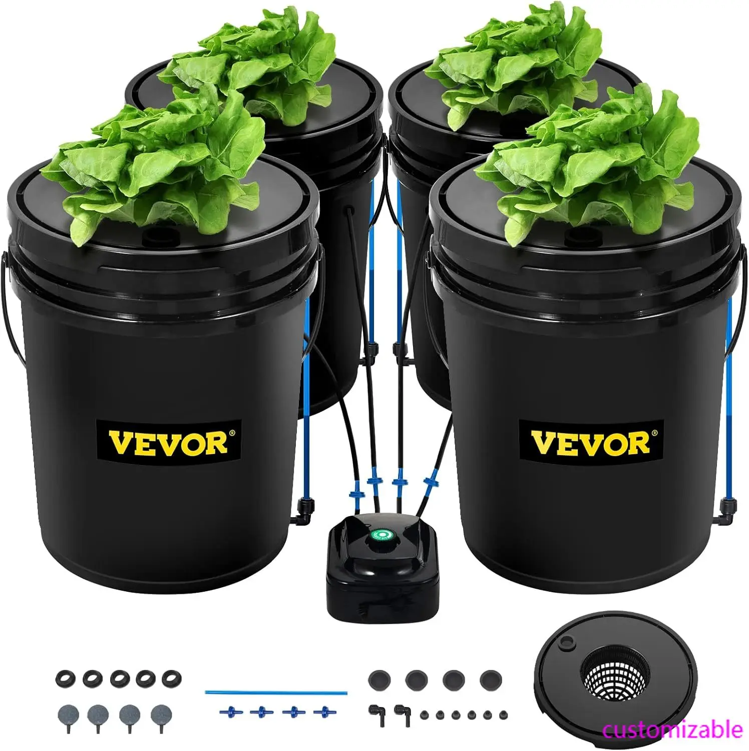 

DWC Hydroponic System, 5 Gallon 4 Buckets, Deep Water Culture Growing Bucket, Hydroponics Grow Kit with Pump, Air Stone and