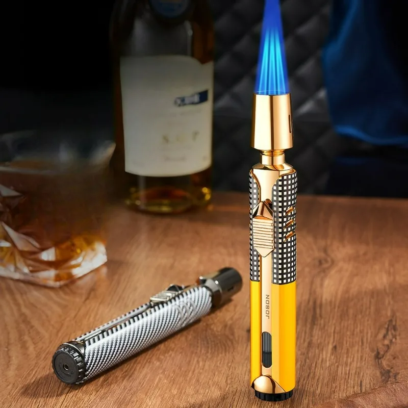 JOBON Firepower 3 Flame Windproof Jet Blue Flame Butane Gas Torch Lighter Visible Gas Window Outdoor BBQ Kitchen Cigar Lighters