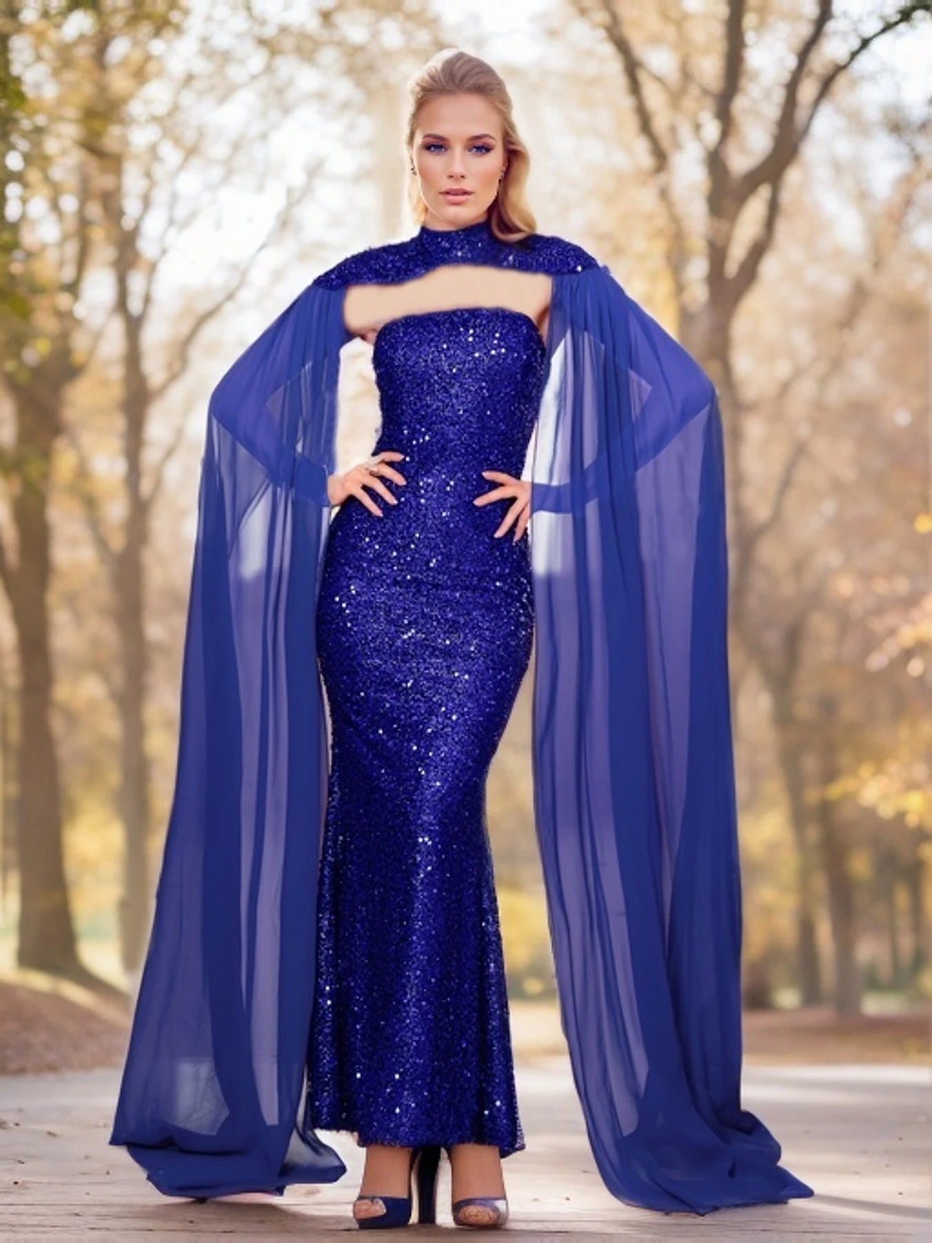 Romagic Detachable Shawl Sleeves Strapless Wedding Prom Dresses Sequins Elegant Women Evening Party Dress Set Floor Length