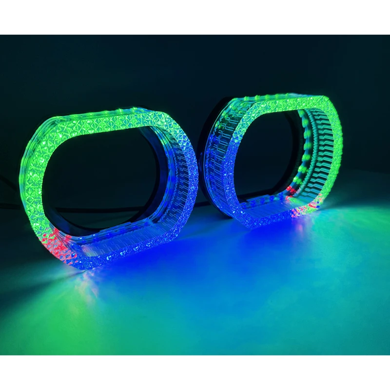 1set 3inch 5D RGB LED Angel Eyes Halo Rings Kit App Control For Car Headlight Multi-Color Turn Signal Front Lamp