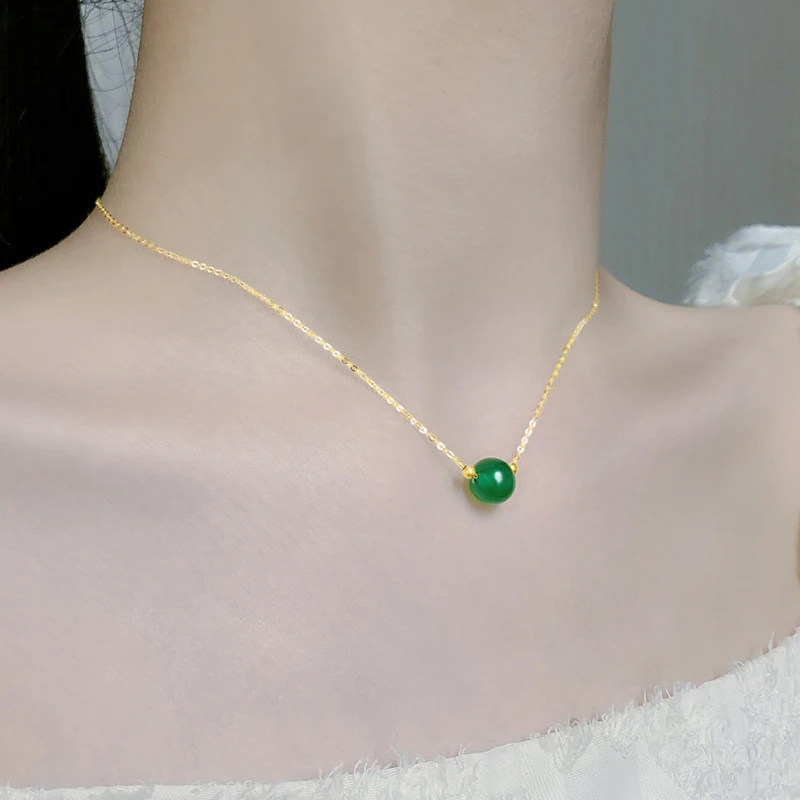 

XF800 настоящие ювелирные изделия из 18-каратного золота чистое ожерелье с подвеской из халцедона 2 мм Золотой шар тонкий классический эксклюзивный подарок для женщин