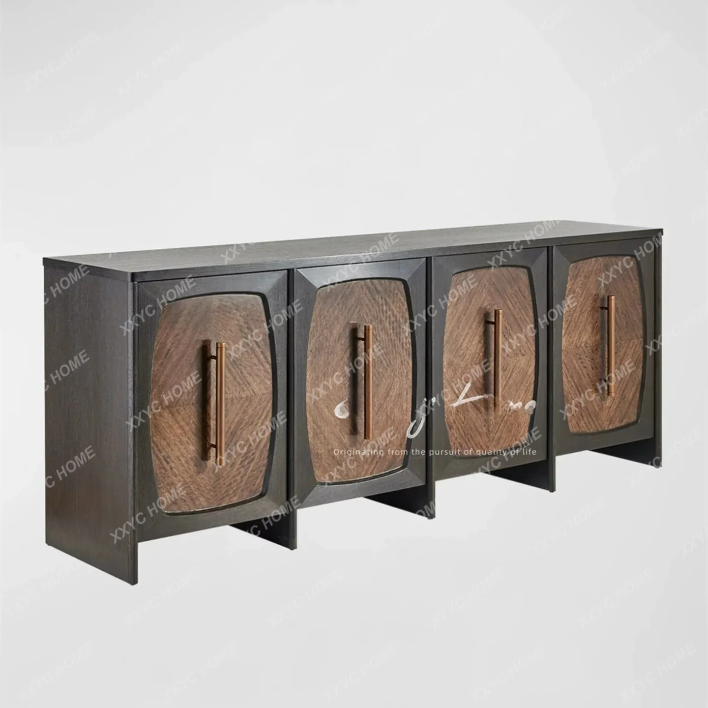 Medieval solid wood carved dining side cabinet, locker, living room simple TV cabinet, retro model room locker