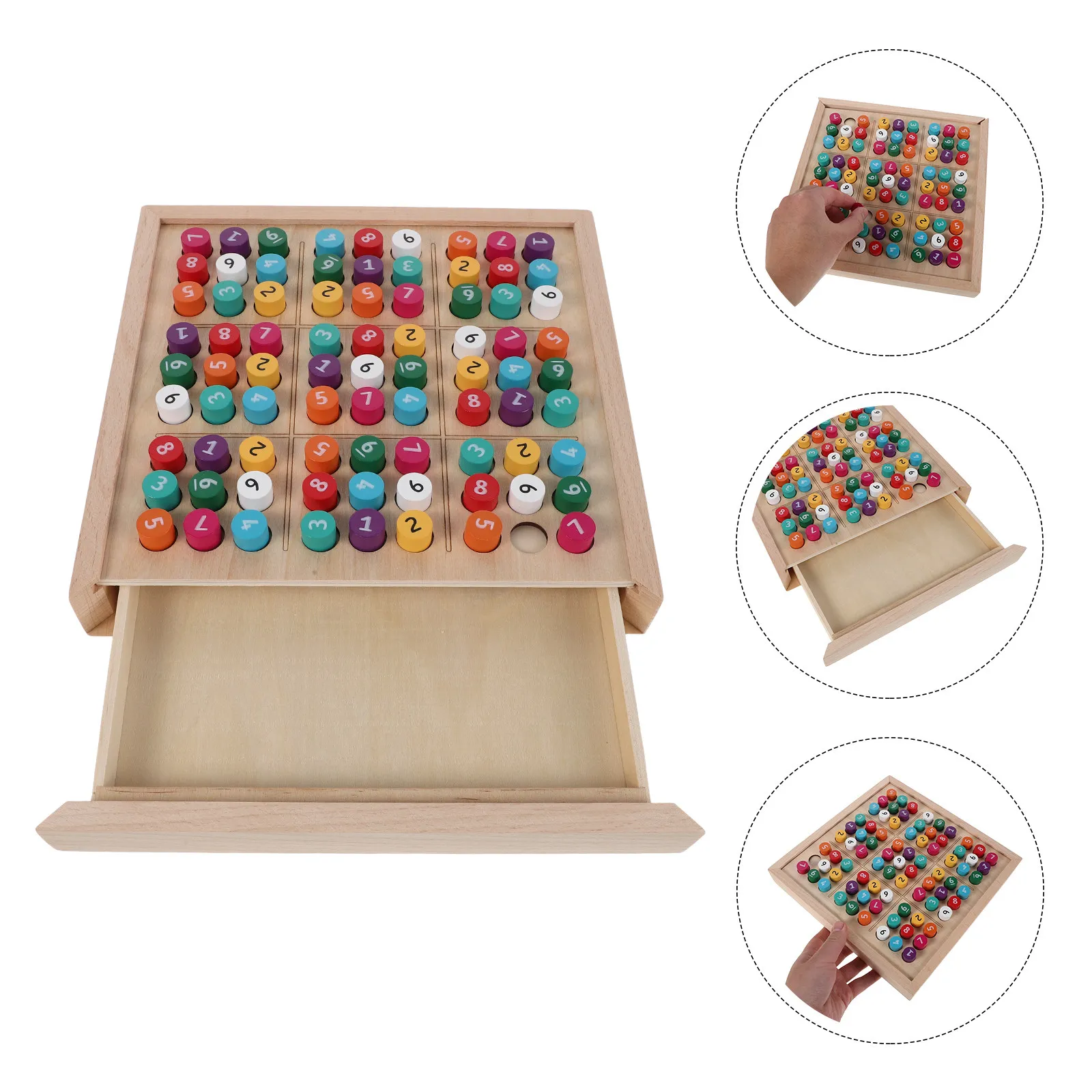 

1Set Sudoku Game Box Wooden Puzzle Board with Built-in Drawer 81 Puzzles for Kids Educational Desktop Learning Concentration