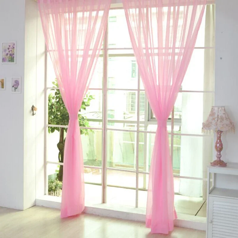 Sheer Voile Curtain, Colorful Tulle Panel for Door Casement, Divider Scarf, 2m*1m, Easy Fit Rod Pocket, Home Decor