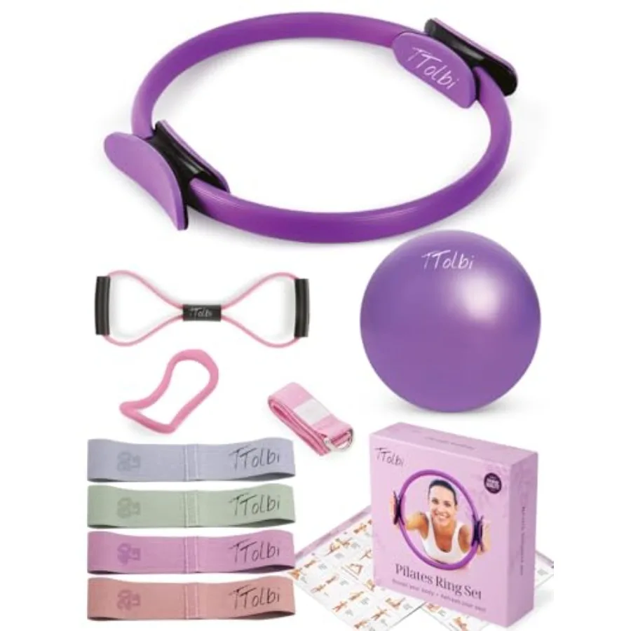

Набор для пилатеса 10-в-1: кольцо и мяч для домашних тренировок, фитнес-аксессуары для женщин для укрепления мышц, развития баланса и гибкости.