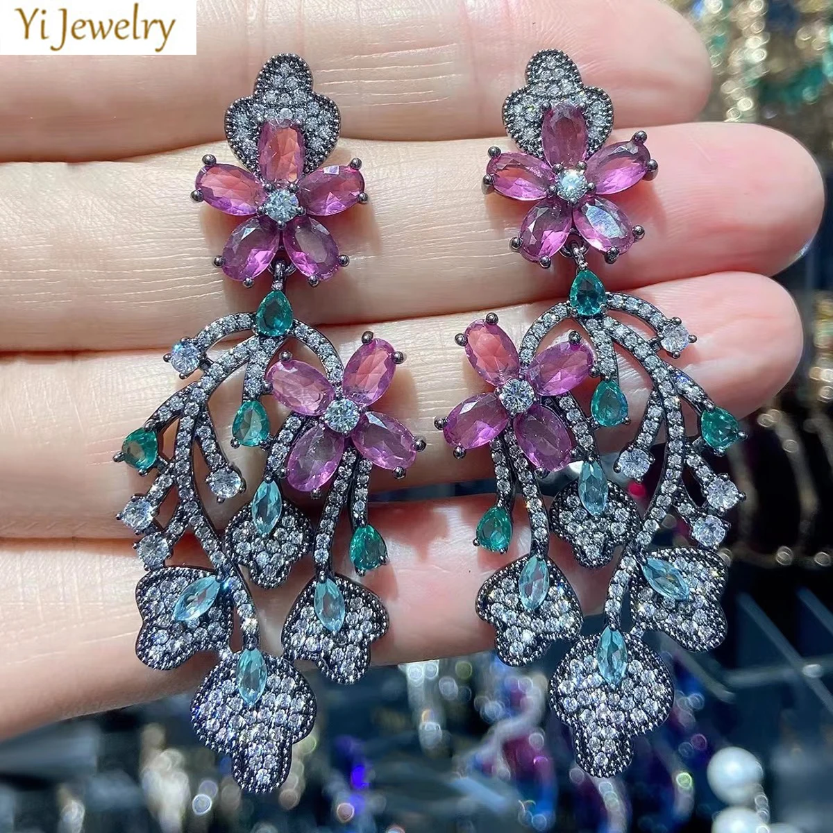 

Leaf Earrings long multicolor Zircon dinner Party Jewelry Flower Plant dangle Earrings Gift Female dropshipping