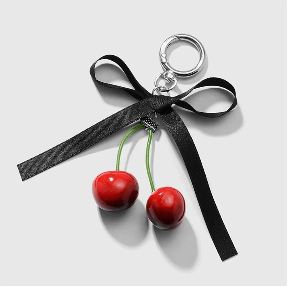 Phone Charms Ribbon Bow Keychain Phone Chains Keyring Cherry Pendant Fashion Bowknot Ballet Style Pendant Women Girls